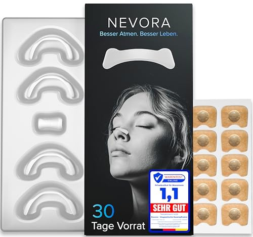 Nevora® Magnetische Nasenklammer | 30 Tage Vorrat | Starker Kleber | Anti-schnarch Nasenpflaster und Alltag | Nasenpflaster Magnet | Nose Strips Schnarchstopper | Nasenstrips Nose Tape (Weiss)
