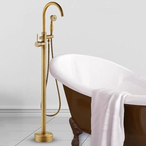 Freistehender Badarmatur mit Handbrause, Badarmatur aus antikem Messing, Badarmatur, Handbrause, Mischbatterie, Badewanne, freistehend, antik, Antik