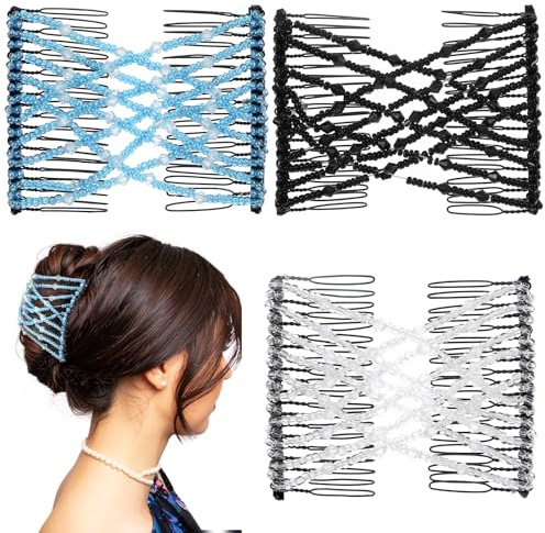 3 Stück Haarkämme zum Stecken, Mabor Flexible Haarklammer, Haarkamm zum Stecken, Elastischen Haarklammer Doppel Haarspange Kleine Haarschmuck & Haarstyling Clips für Damen und Mädchen