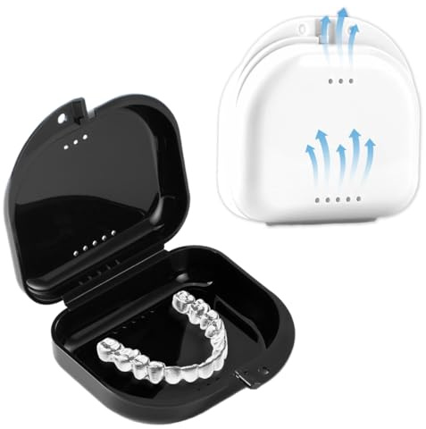 KIRZAX 2x Etui Pour Appareils Dentaires,Etui pour Dentier Mince Boite,Boite de Protection,pour Gouttiere Dentaire Enfant pour Retenue Orthodontique Rangement Prothèse Dentaire Outil(Noir + Blanc)