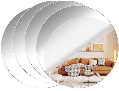 Leikedun 4 Pezzi 30 cm Acrilico Rotondi Specchi da Parete, Adesivi da Parete a Specchio, Specchio Flessibile Adesivo Wall Stickers, Specchio da Parete Rotondi per Decorazioni Armadio, Muro, Casa
