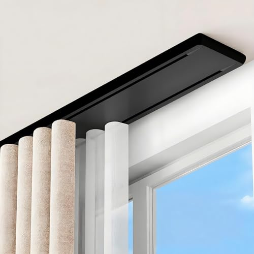 Tringle à rideaux double de 100 à 400 cm - Fixation au plafond - Séparateur d'espace réglable - Noir - Pour baie d'armoires, pavillons de jardin, pavillons - Glisse - 1,2 m