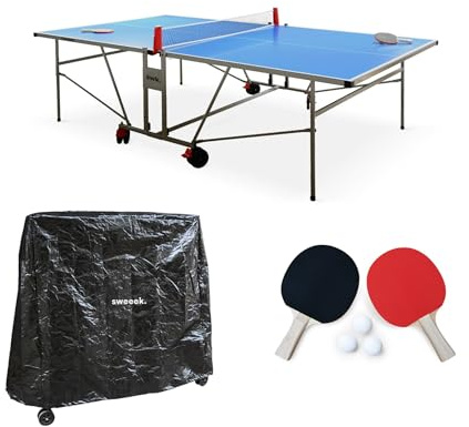 sweeek - Outdoor-Tischtennisplatte mit 2 Schlägern und 3 Bällen, für den Außenbereich + PVC-Abdeckung