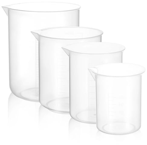 OFFIGAM Tazas Medidoras con Vertedor en V de Plástico Reutilizables Juego de 4 para Verter, Capacidades de 50ml, 250ml, 500ml y 1000ml Ideales para Medir Ingredientes en Cocina