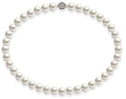 Schmuckwilli Perlenkette für Damen Magnetverschluß - mit weißen runden Perlen - Elegante Kette mit Muschelkernperlen für jeden Anlass - die Halskette - Choker Pearl Necklace für Frauen