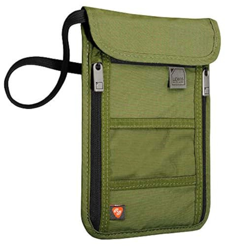 Lewis N. Clark Cache-Cou Anti-RFID, Vert Olive, One Size, Portefeuille à col rangé, Pochette de Voyage + Porte-Passeport pour Homme et Femme