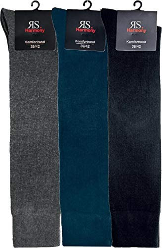 RS. Harmony | Kniestrümpfe für Herren | Extra Qualität Kneehigh | 3 Paar | schwarz, marine, grau | 39-42