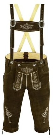 Speed4allkinds Herren Trachten Lederhose Kurz oder Kniebund in 5 Farben Größe 46 bis 60 Neu (58, Kniebund Hose Dunkelbraun)