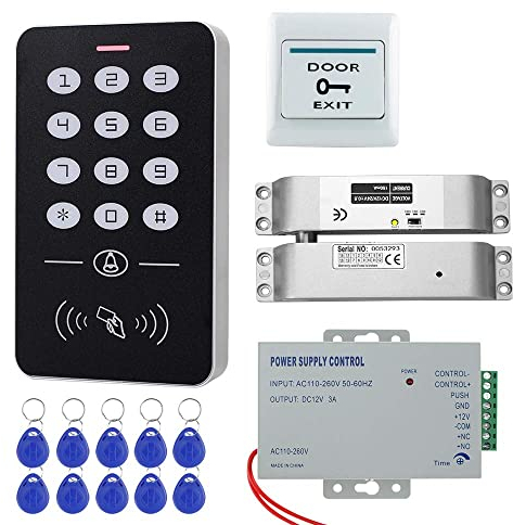HFeng Full Access Control System Kit with Electric Drop Bolt Lock + RFID Access Control Keypad + Power Supply + 10pcs RFID Keyfobs tags for Door Entry System