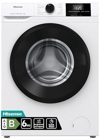 Hisense WF1G6021BW Lavatrice Slim a Carica Frontale 6 kg, 1200 rpm, 15 Programmi, Display LED, Programma Rapido, Partenza Ritardata, Classe Energetica B