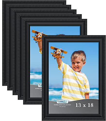 Icona Bay Cornici per Foto 13x18 cm (Nero, Confezione da 6) Modanatura Splendidamente Dettagliata, Set di Cornici per Foto Contemporanee, Montaggio a Parete o da Tavolo, Collezione Inspirations