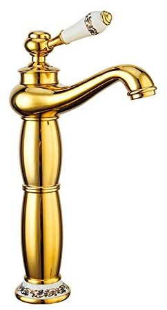 Wasserhahn Bad Waschtischarmatur, Golden Retro Messing Einloch Mischbatterie, Kaltes Und Heißes Wasser Vorhanden, Geeignet Für Badezimmer Und Waschbecken, Einhand-Waschtischbatterie, Badarmatur