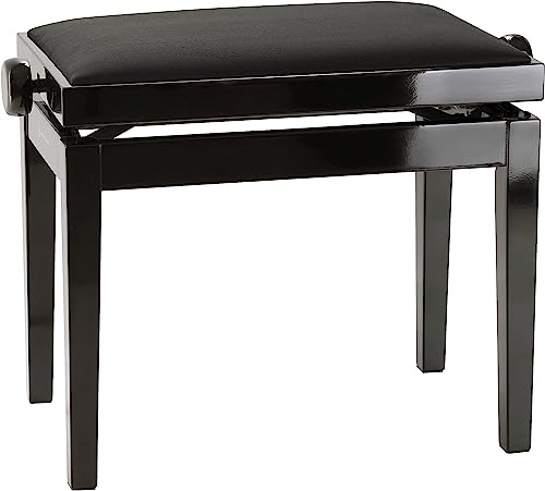 K&M 13961 Klavierbank Schwarz - Holz, Hochglanzlack, Samtbezug - vierbeiniger Polstersitz mit präziser Höhenverstellung