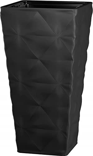 B2C Square Tall Plant Pot Elegant Large Flower Indoor Outdoor Garden Planters Diva (H 75cm x D 40cm, Black)