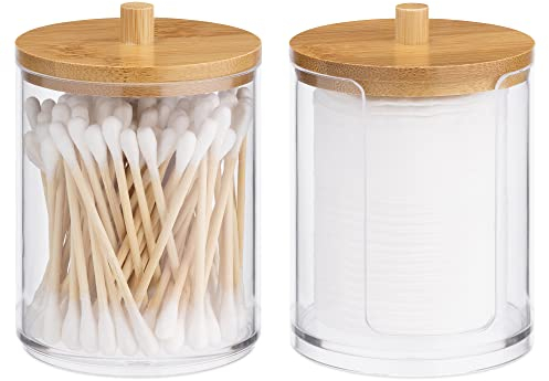 Navaris 2x Aufbewahrung für Wattestäbchen stapelbar - Badezimmer Organizer - Behälter für Wattepads - Bad Spender Halter Box - 2 Stück im Set - Bambus Kunststoff