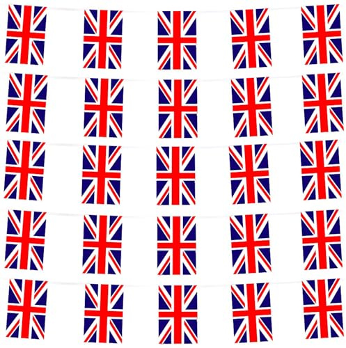 YAAVAAW 10m/32.8ft Union Jack Bunting Flags King Charles III Coronation Decor Flags,Kings Coronation Bunting,UK British Bunting Waterproof Flag Royal Events Street Party Britain Support