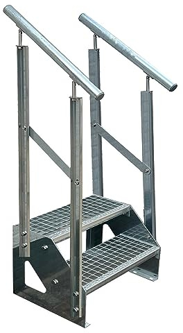 Kaminbau Mierzwa Premium trappa fristående, 2 trappsteg dubbelsidigt räcke (bredd 800 mm) (höjd 38 cm), väderbeständigt rutnät, trädgårdstrappa
