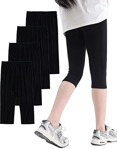 Kiench Leggings 3/4 Court Capri Pantalon Été Fille Lot de 4