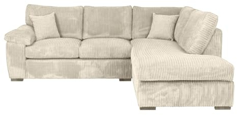 Sofa Selection Jumbo Cord Elegant L Shape 4-Seater Right-Facing Corner Sofa Set, Your Comfort Haven in the Living Room, Our Stunning Jumbo Cord Sofa Collection (Right Hand Facing, Cream)