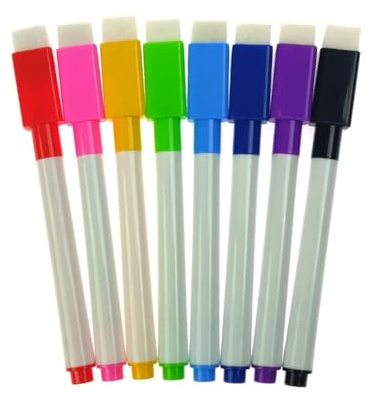 Xiedeai 8 Stück Whiteboard Marker Feine Spitze Trocken abwischbar Stifte löschbar Tafel-Stifte Magnetisch Radiergummi Kappe Markierungsstifte für Haushalte Schule Büro Verbrauchsmaterial, (8 Farben)