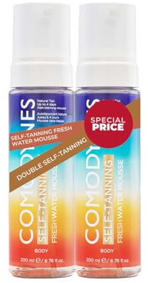 Comodynes Duplo Selbstbräunungsmousse, natürlich, progressiv und feuchtigkeitsspendend, für Gesicht und Körper, für alle Hauttypen, 2 x 200 ml
