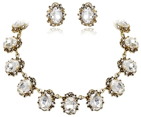 Clearine viktorianischen Stil Statement Halskette und Ohrringe Schmuck Set für Damen Cameo inspiriert oval Kristall Schmuckset für Party Prom Schmuck