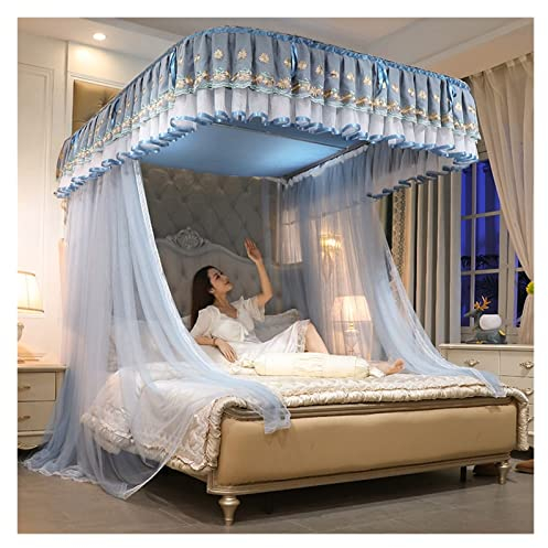 Stickerei Spitze Erhöhung Bodenstehende U-förmige Schiene Moskitonetz Korean Palace Upgrade Halterung Himmelbett Vorhänge (Farbe: Grau, Größe: 200 * 220 cm)
