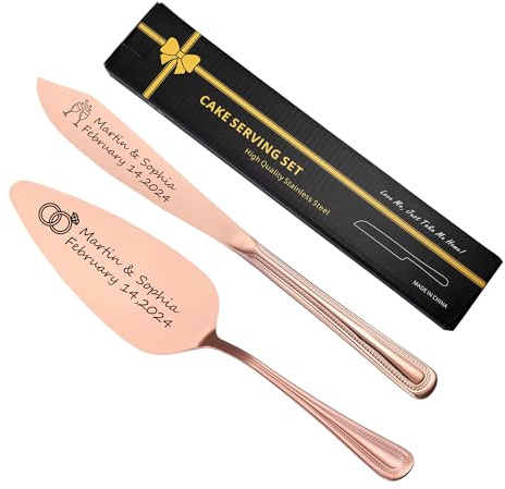 Filhome Tortenheber Tortenmesser Hochzeitsgeschenk Personalisiert Edelstahl Kuchenheber Gold Silber Rosegold Kuchen Besteck Set für Brautpaar Party (Rosegold)