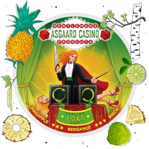 Savon à raser « Loki » (ASGAARD CASINO) – Fabriqué au Royaume-Uni – Ananas, bergamote et bouleau – 7 beurres – Ingrédients entièrement naturels