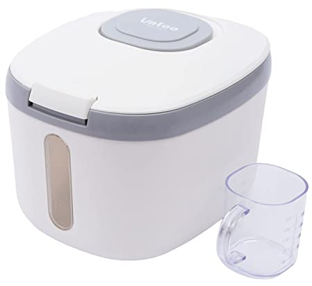 HUSPOO Contenitore ermetico da 5 kg, con coperchio e misurino, per riso, cereali, pasta, farina (grigio, 5 kg)