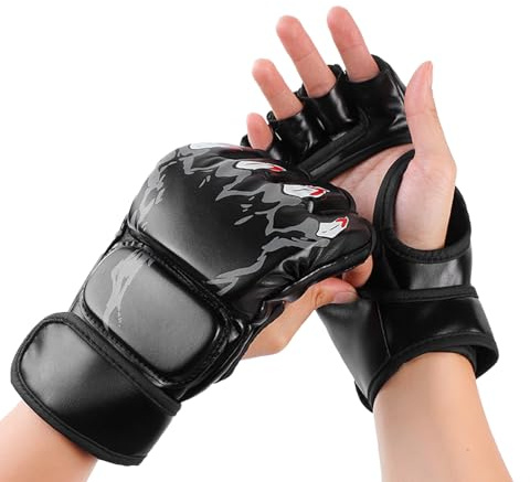 Gants de Boxe Demi-Doigt, Sac de Boxe, Paumes Ouvertes, Gants de Combat Kickboxing, pour Hommes et Femmes, entraînement de Boxe (Black)
