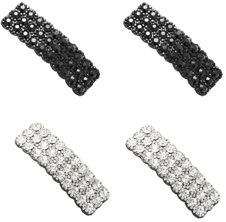 LNYMZD 4 Stück Schwarz Weib Haarspangen mit Strasssteinen, glänzend, rechteckig, koreanische Haarspangen, Haarschmuck für Party, Hochzeit, Alltag, Mädchen, 4er Pack