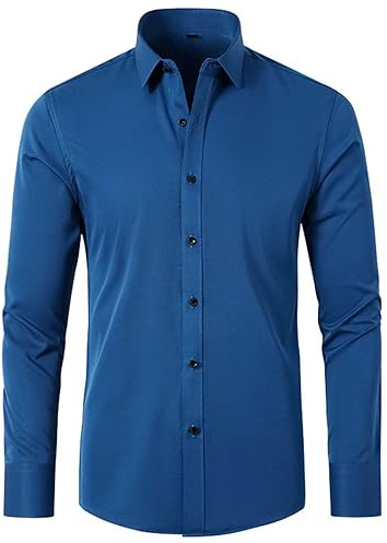 Yolimok Mens Formal Shirts Long-Sleeved Shirts Turn-Down Collar Blouse Button Closure Shirt Slim Fit Top Four-Way Stretch Shirts Tops Office Dress Shirts Work Business