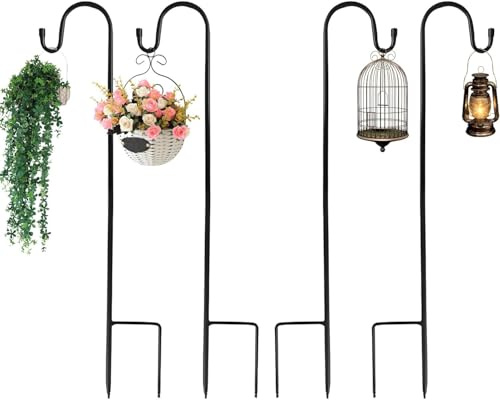Garten Schäferhaken, 120cm Schäferstab Laternenstab,Hirtenhaken Metall | Gartenstab mit Haken, Laternenstab Hirtenbogen-Haken,für Hochzeiten, Laternen, Solarleuchten,Pflanzkörbe,Vogelkäfige,4 Stück