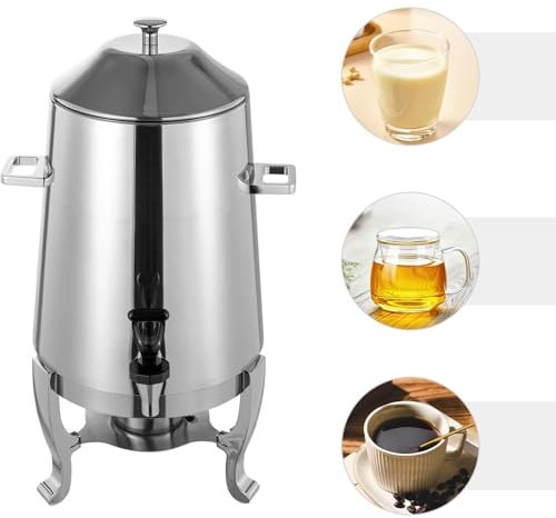 PRMTYUP HeißGeträNkespender, 13-L-Edelstahl-Isolierfass, Kaffeekanne Mit Zapfhahn, Elektrische Kaffeekanne Mit 2 Heizmethoden, FüR Partys, Catering, Zuhause,Silber