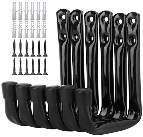 Oenothera 6 Pieces Ladder Hooks with Anchors Screws, Garage Storage Heavy Duty J Hooks, Heavy Duty Garage Storage Utility Hooks for Organizer to Folded Chairs, Power Tools, Garden Hoses