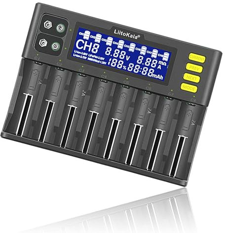OPAHUTER LiitoKala S8 18650 8-Slot LCD Display Fast Battery Charger, Smart Universal Charger for Li-ion LiFePO4 Ni-MH Ni-Cd 9V 21700 20700 26650 18350 18650 RCR123 18700 rechargeable Batteries AA