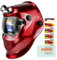 TRQWH Welding Helmet with Light True Color Auto Darkening Welding Helmets for Men Solar Powered Welding Hood with 2 Arc Sensor Wide Shade 4/9-13 for TIG MIG ARC Cool Welder Mask (Bright red)