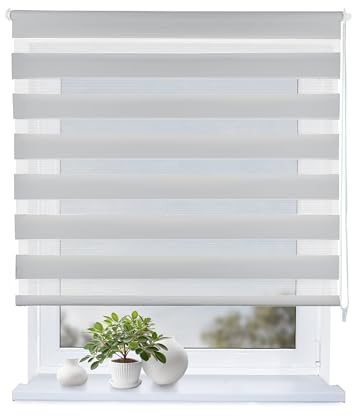 Rollmayer Doppelrollo mit Bohren Schraubmontage Grau B140 x H130cm | Fensterrollo Duo Rollo Sonnenschutzrollo Zebrarollo Seitenzugrollo fur Fenster und Tur