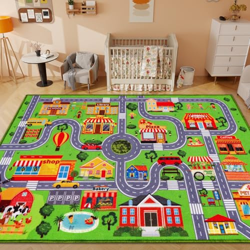 Bilmatta för barn, barnbil-lekmatta, extra halkfri trafikmatta för barn, pedagogisk bilmatta med stadskarta för lekrum, pojksovrum (150 x 100 cm, Classic)