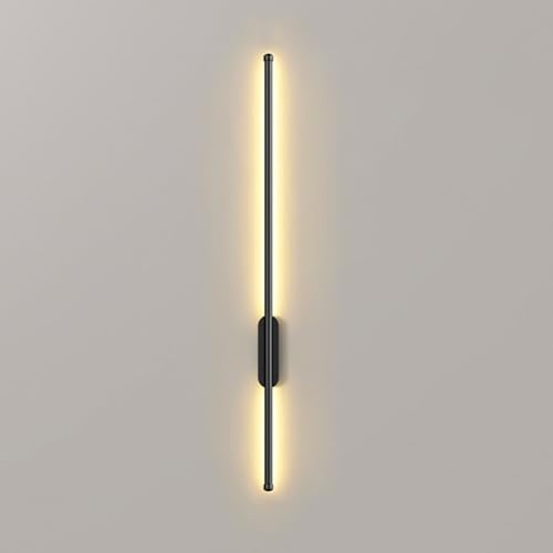 Lámparas de pared LED modernas que funcionan con pilas, luces de pared recargables por USB-C inalámbricas para interiores con control remoto, lámpara de aplique lineal de tira larga (negro, 60 cm)