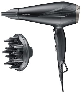 SEVERIN Haartrockner, Profi Ionen Technologie Föhn, Anti Frizz, langlebiger AC-Motor, drei Temperaturstufen, inkl. Diffusor, 2.300 Watt, schwarz, HT 0167