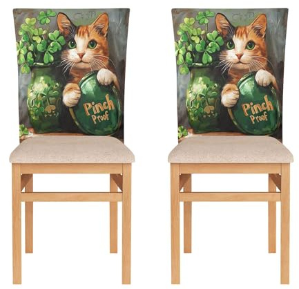 Stuhlhussen für Familientreffen, Stuhlhussen für Partys, Anti-Staub, Schlafsaal, Stuhlbezug, 6 Stück, St.Patrick's Quetschsichere Katze