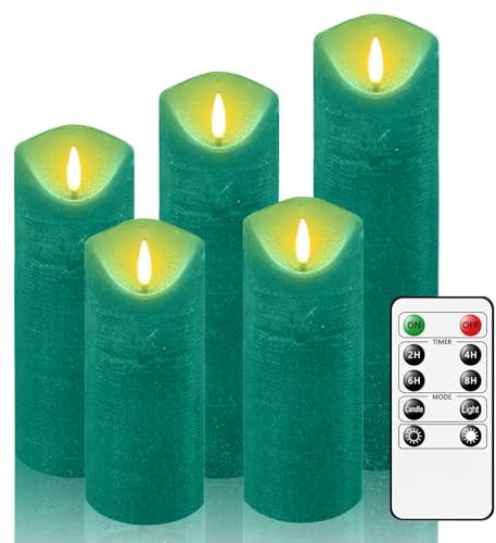 AiiBowy Led Kerzen [5er Set ] Flammenlose Kerze Batteriekerzen, 10-Tasten Timer Funktion mit Fernbedienung, Tanzende Flamme, LED Stabkerzen Home Deko, Weihnachten, Geburtstag, Party (Grün)
