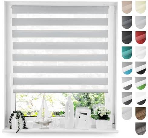Tom'Shop Doppelrollo Klemmfix ohne Bohren Grau 50cm x 130cm | Duo Rollo mit Klemmträger Fensterrollo Seitenzugrollo für Lichtschutz Sichtschutz Sonnenschutz leichte Montage
