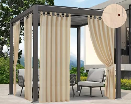 Tata Home Set 4 Pezzi Tenda Gazebo per Esterno Resistente Misura 160x270 cm con Passanti e Bottoni Tende da Sole Accorciabili Lavabili Colore Panna