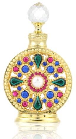RoseFlower Botella de Perfume Vintage, Botella de Perfume Rellenable de Cristal Retro con Diseño en Forma de Piedra de Cristal Esmaltado, Envase de Vidrio Vacío de 15ml para Fragancia