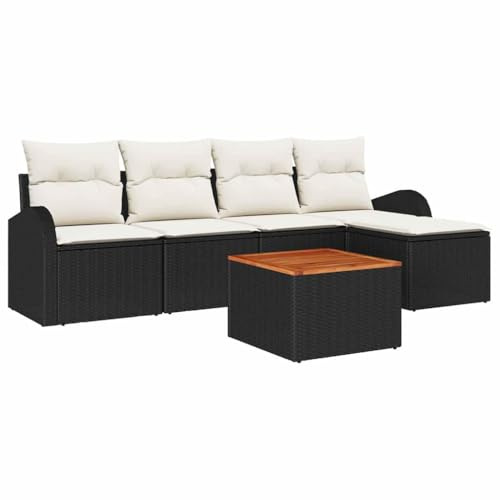 vidaXL Trädgårdsoffset med kudde 6 pcs Svart konstrotting, Stiligt, modulärt, hållbart och väderbeständigt utemöbler, lätt trädgårdsoffa och patio set