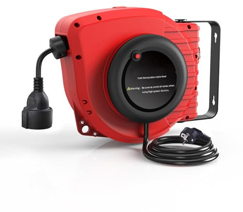Tomvorks Bobina di prolunga Retrattile 50FT+4.5 (15+1.5M) Bobina di Cavo di Alimentazione elettrica 14AWG 13A 3C SJT con Presa Tripla Messa a Terra Montaggio a Parete/soffitto (Girevole a 180°) Fermo