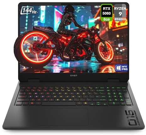 HP OMEN Gaming Laptop, AMD Ryzen 9-8940HX, 32 GB DDR5 RAM, 2 TB PCIe SSD, 16 2K (1920x1200) 144Hz Display, Nvidia G-Force RTX 5060, Backlit Keyboard, W11 Pro, Shadow Black